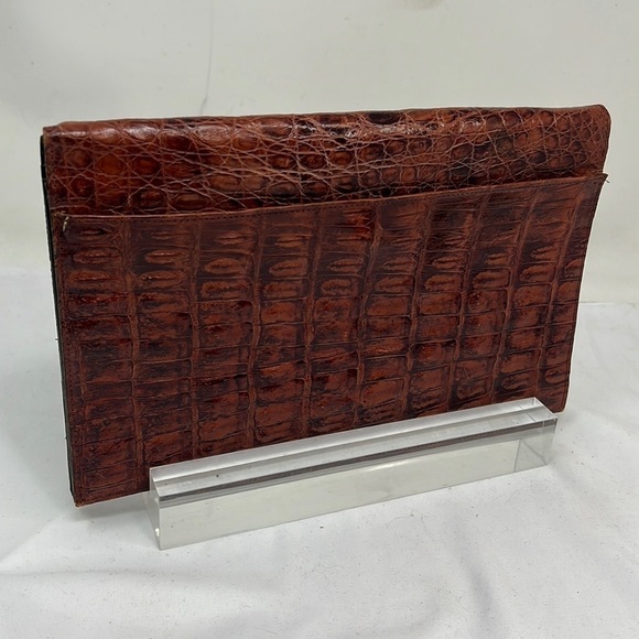 Crocodile Vintage Large Clutch Wristlet Wallet - Picture 1 of 12